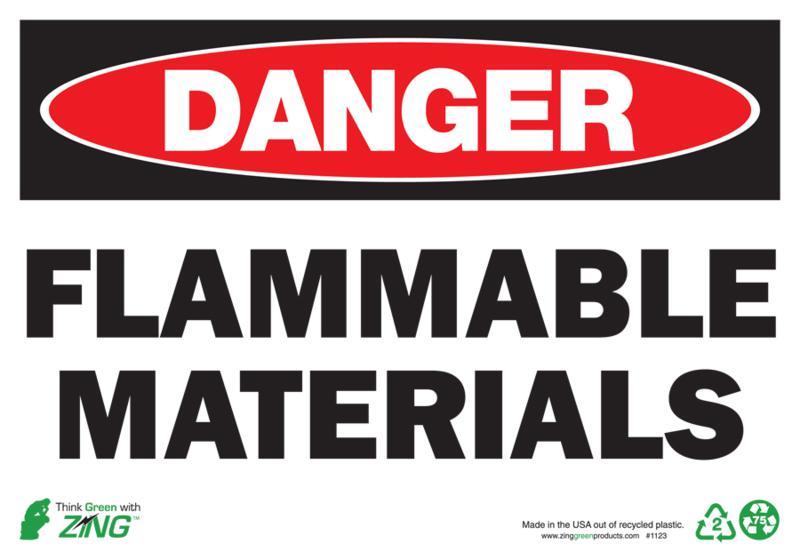 ZING Eco Safety Sign, DANGER Flammable Materials, 7Hx10W, Recycled Plastic