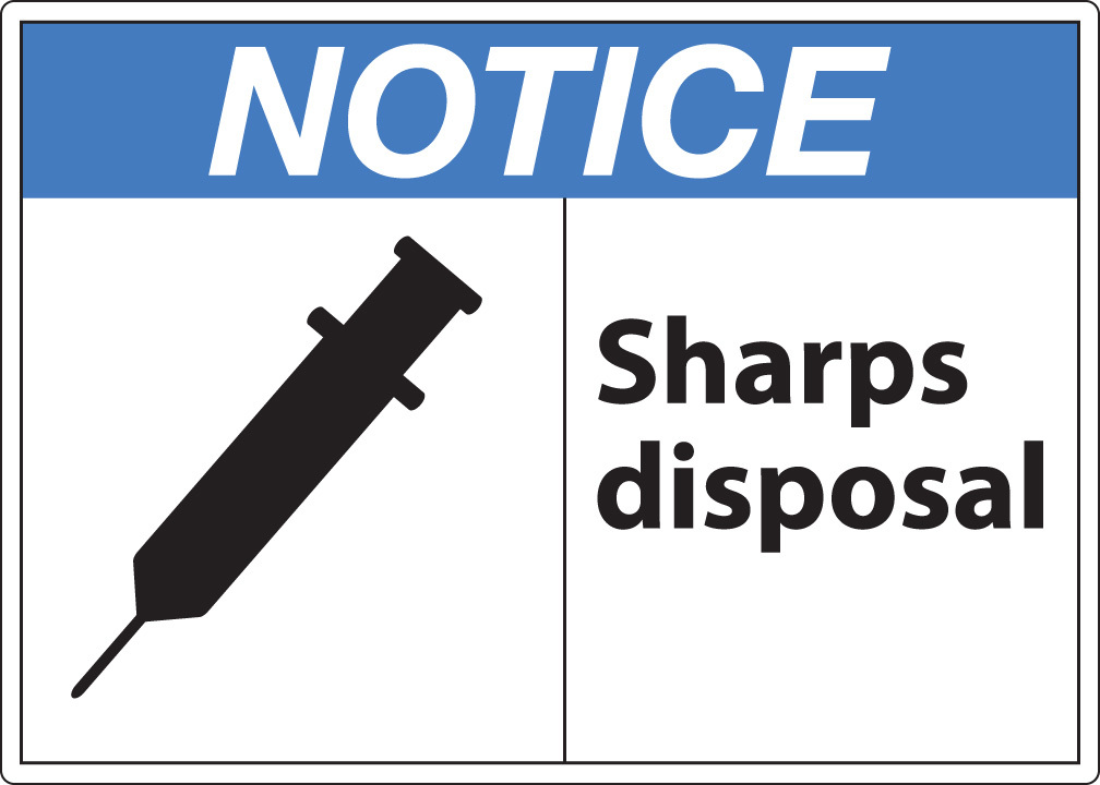 ZING Eco Safety Sign, NOTICE Sharps Disposal, 10Hx14W, Recycled Aluminum