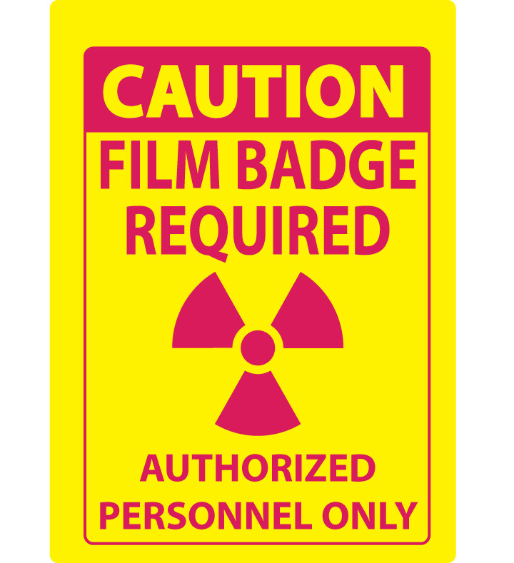 ZING Eco Safety Sign, CAUTION Film Badge Require, 14Hx10W, Recycled Plastic