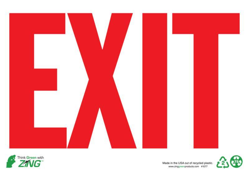 ZING Eco Safety Sign, Exit, Red on White, 10Hx14W, Recycled Plastic