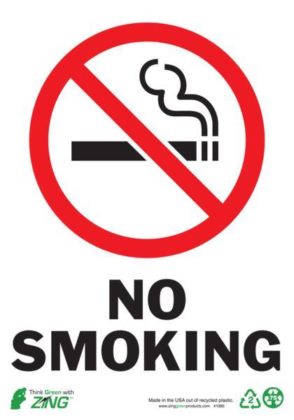 ZING Eco Safety Sign, No Smoking, 14Hx10W, Recycled Plastic