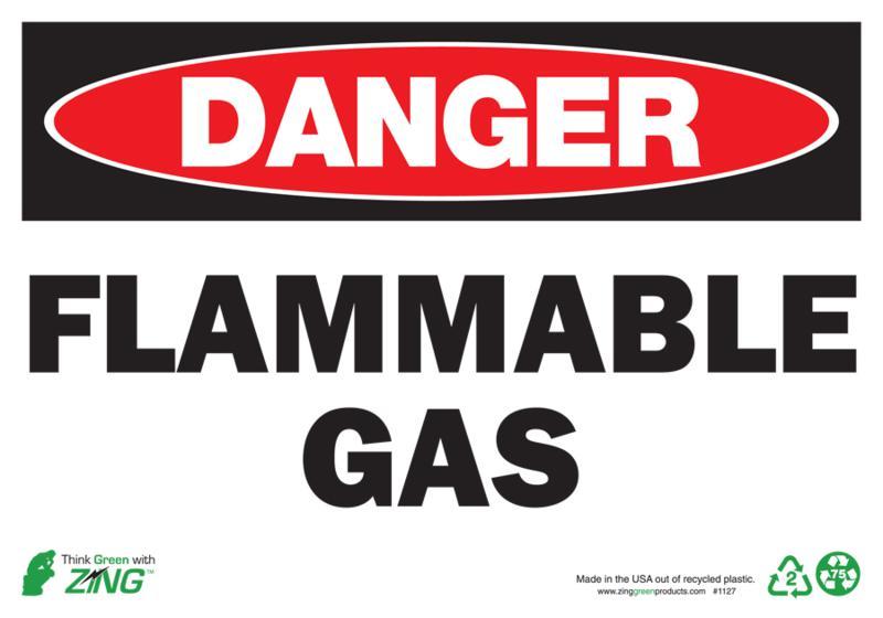 ZING Eco Safety Sign, DANGER Flammable Gas, 10Hx14W, Recycled Plastic
