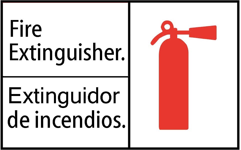 ZING Eco Safety Sign, Fire Extinguisher w/Picto (English/Spanish), 10Hx14W, Recycled Aluminum