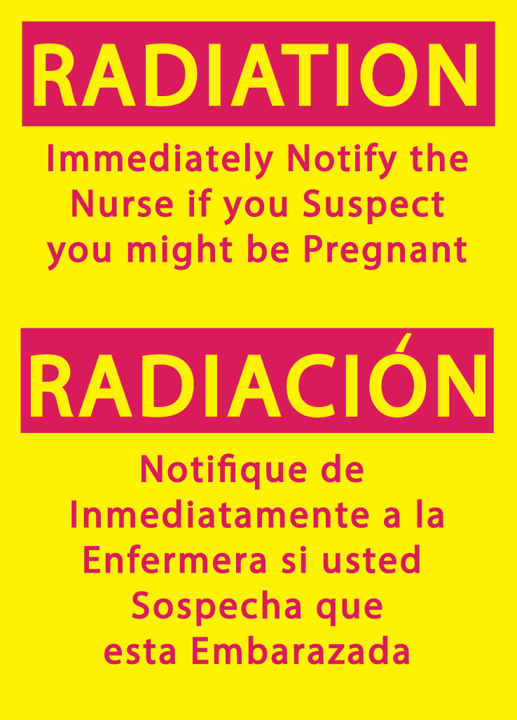 zing Eco Safety Sign, Radiation Notify Nurse (English/Spanish), 14Hx10W, Recycled Aluminum