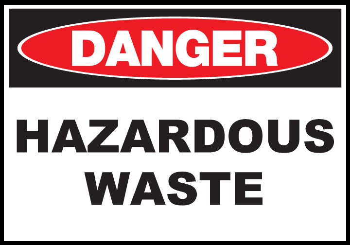 ZING Eco Safety Sign, DANGER Hazardous Waste, 10Hx14W, Recycled Polystyrene Self-Adhesive