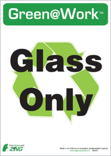 ZING Eco Label, Recycle Glass Only, Recycled Polystyrene Self Adhesive, 7Hx5W, 5/Pk