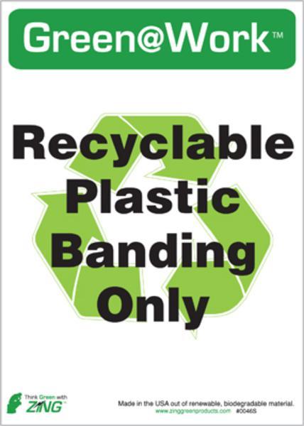 ZING Eco Label, Recycle Recycled Plastic Banding, Recycled Polystyrene Self Adhesive, 7Hx5W, 5/Pk
