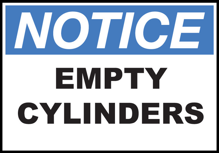 ZING Eco Safety Sign, NOTICE Empty Cylinders, 7Hx10W, Recycled Plastic
