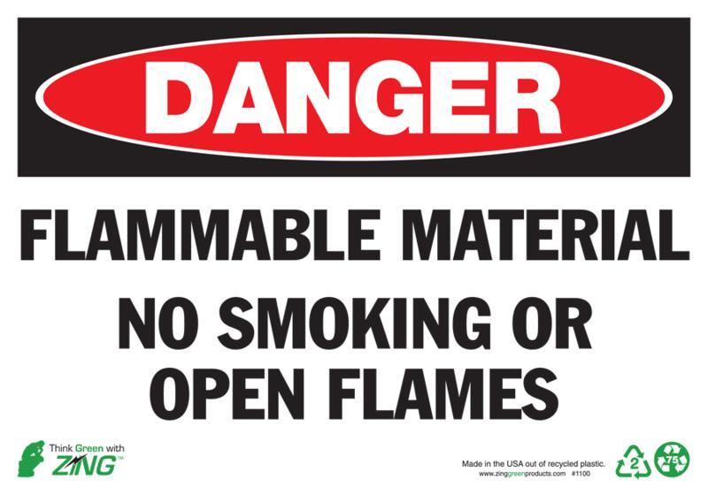 ZING Eco Safety Sign, DANGER Flammable Material, 7Hx10W, Recycled Plastic