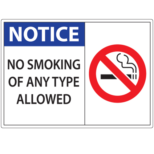 ZING No Smoking Label, Notice No Smoking, 5Hx7W, Recycled Polystyrene Self-Adhesive, 2/Pk