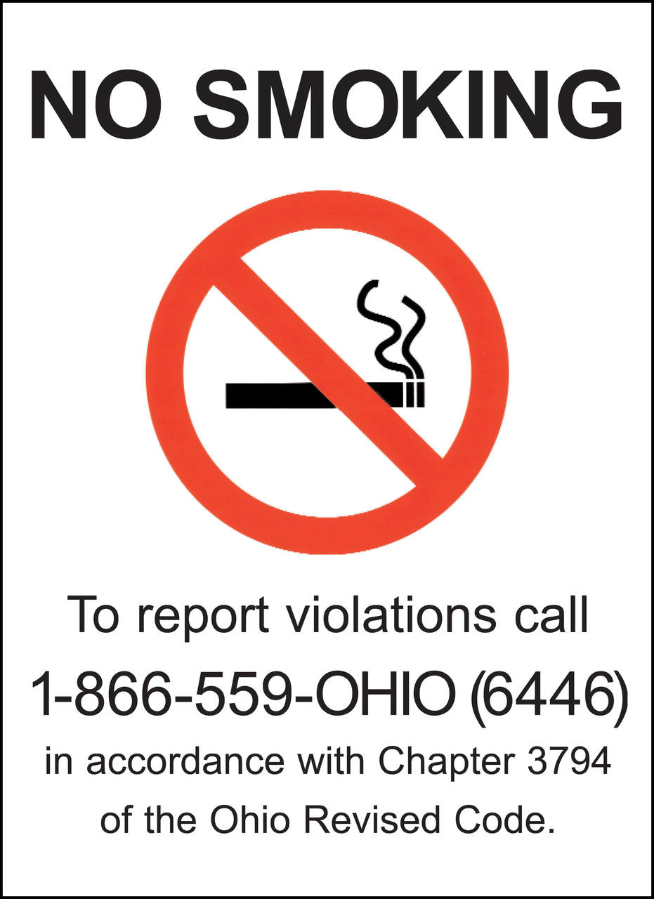 ZING No Smoking Window Decal, Ohio, 7Hx5W, Recycled Polystyrene Face-Adhesive, 2/pk