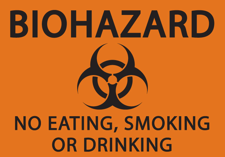 ZING Eco Safety Sign, BioHazard No Eating, Smoking or Drinking, 7Hx10W, Recycled Plastic