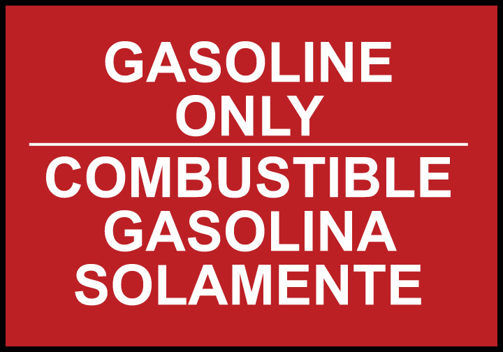 ZING Eco Safety Sign, Bilingual Gasoline Only, 10Hx14W, Recycled Plastic