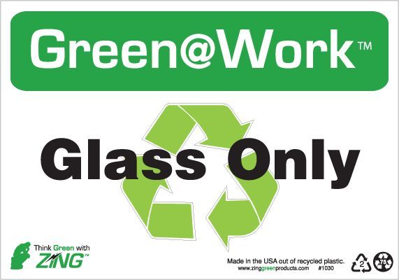 ZING Eco Label, Recycle Glass Only, Recycled Polystyrene Self Adhesive, 14Hx10W, 5/Pk