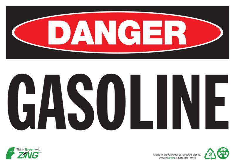 ZING Eco Safety Sign, DANGER Gasoline, 10Hx14W, Recycled Aluminum
