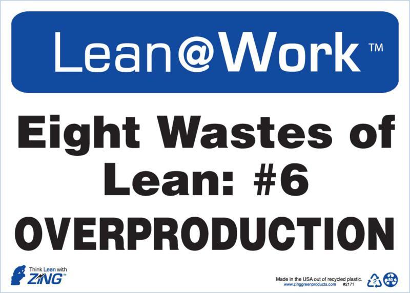 ZING Lean at Work Sign, Eight Wastes Over Produce, 10Hx14W, Recycled Plastic