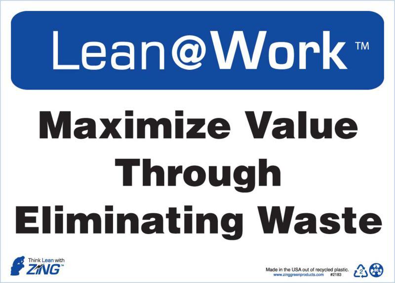 ZING Lean at Work Sign, Eliminating Waste, 10Hx14W, Recycled Plastic
