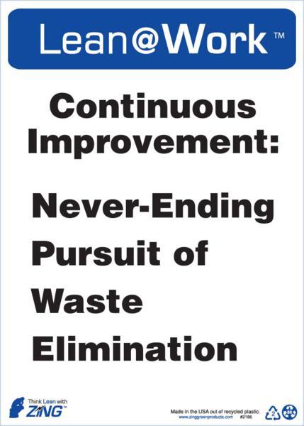 ZING Lean at Work Sign, Continuous Improvement, 14Hx10W, Recycled Plastic