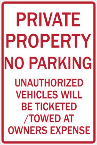 ZING Eco Parking Sign, Private Property No Parking, 18Hx12W, Engineer Grade Prismatic, Recycled Aluminum