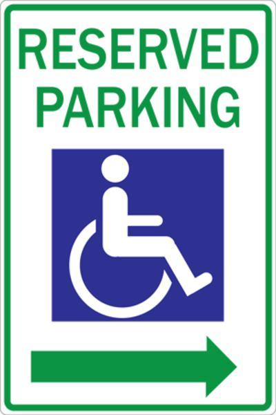 ZING Eco Parking Sign, Reserved Handicap Parking with Arrow, 18Hx12W, Engineer Grade Prismatic, Recycled Aluminum