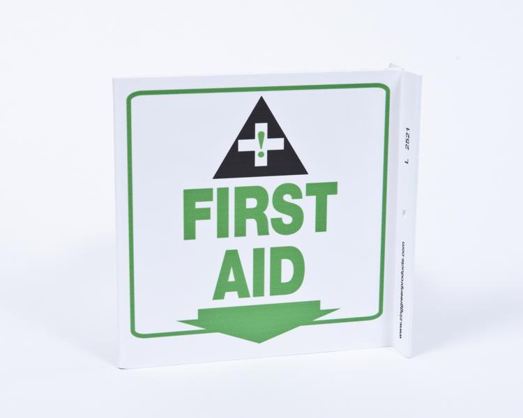 ZING Eco Safety L Sign, First Aid, 7Hx2.5Wx7D, Recycled Plastic
