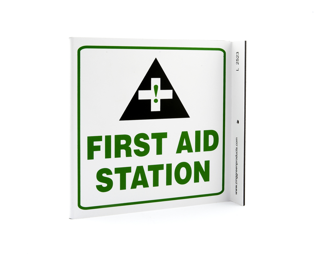 ZING Eco Safety L Sign, First Aid Station, 7Hx2.5Wx7D, Recycled Plastic