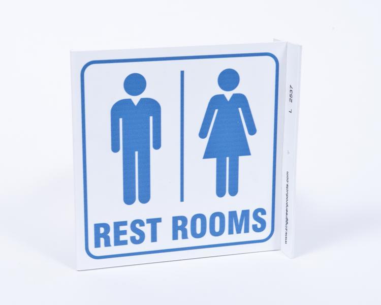ZING Eco Public Facility L Sign, Rest Rooms, 7Hx2.5Wx7D, Recycled Plastic