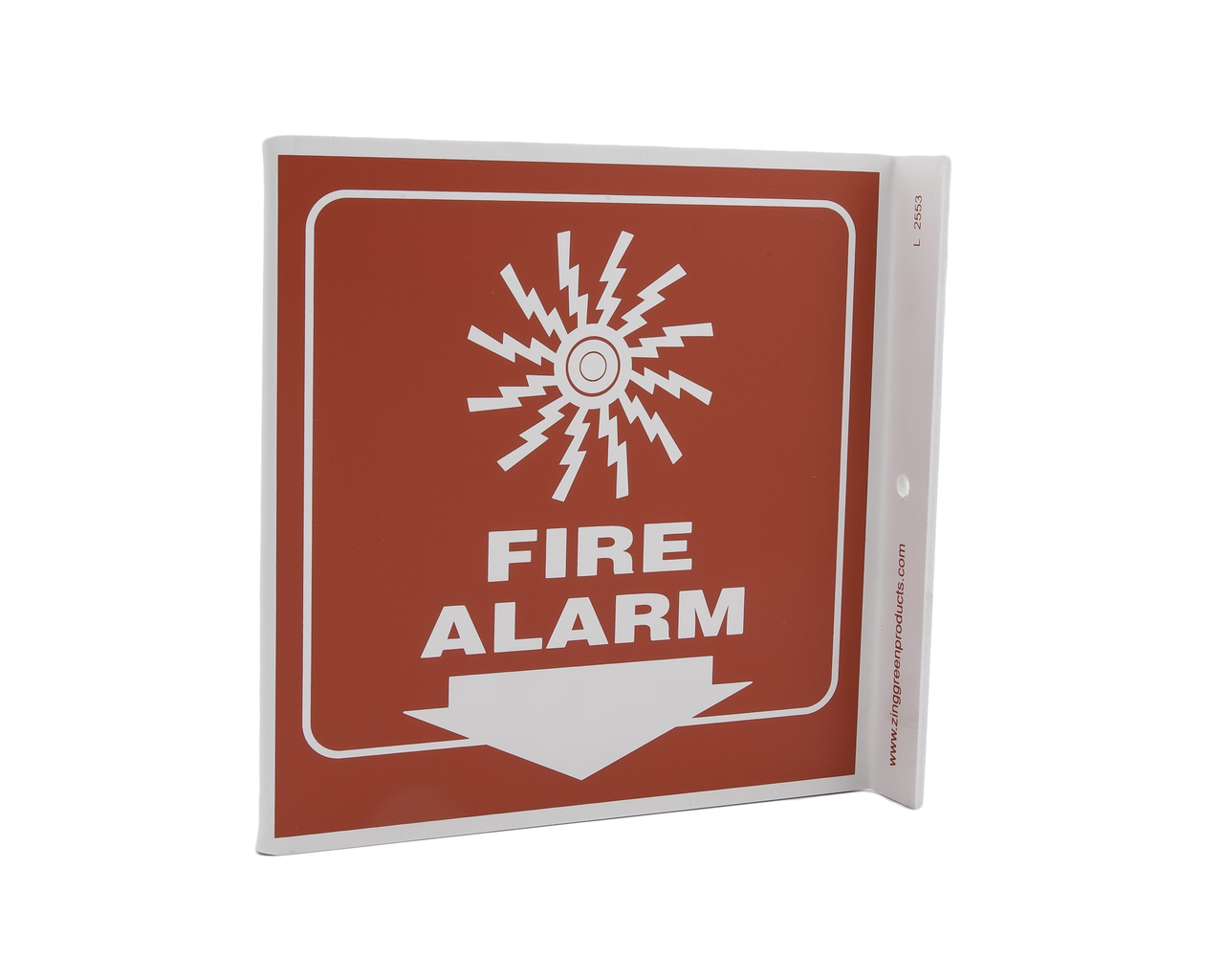 ZING Eco Safety L Sign, Fire Alarm, 7Hx2.5Wx7D, Recycled Plastic