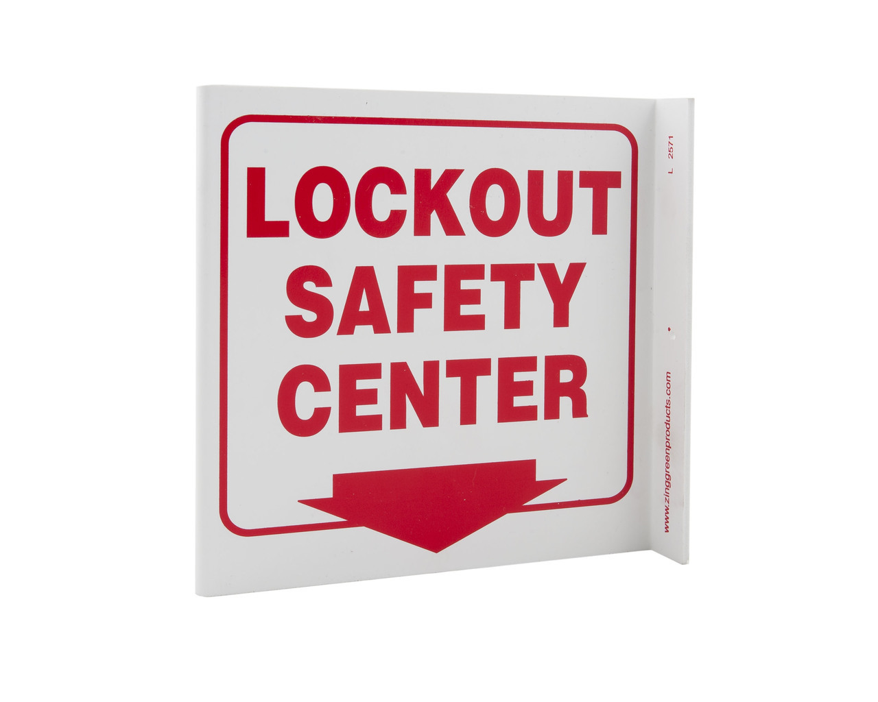 ZING Eco Safety L Sign, Lockout Safety Center, 7Hx2.5Wx7D, Recycled Plastic