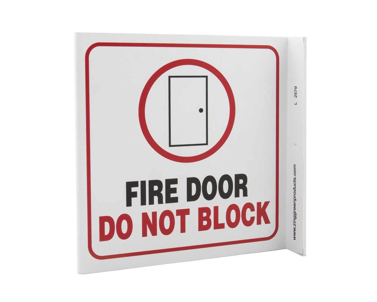 ZING Eco Safety L Sign, Fire Door Do Not Block, 7Hx2.5Wx7D, Recycled Plastic