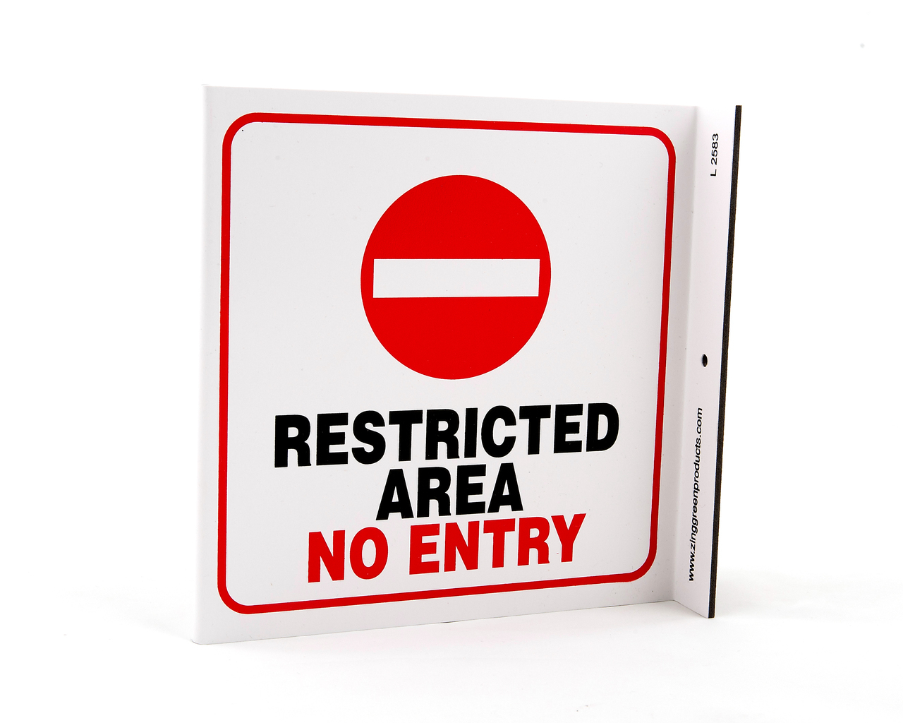 ZING Eco Safety L Sign, Restricted Area, 7Hx2.5Wx7D, Recycled Plastic