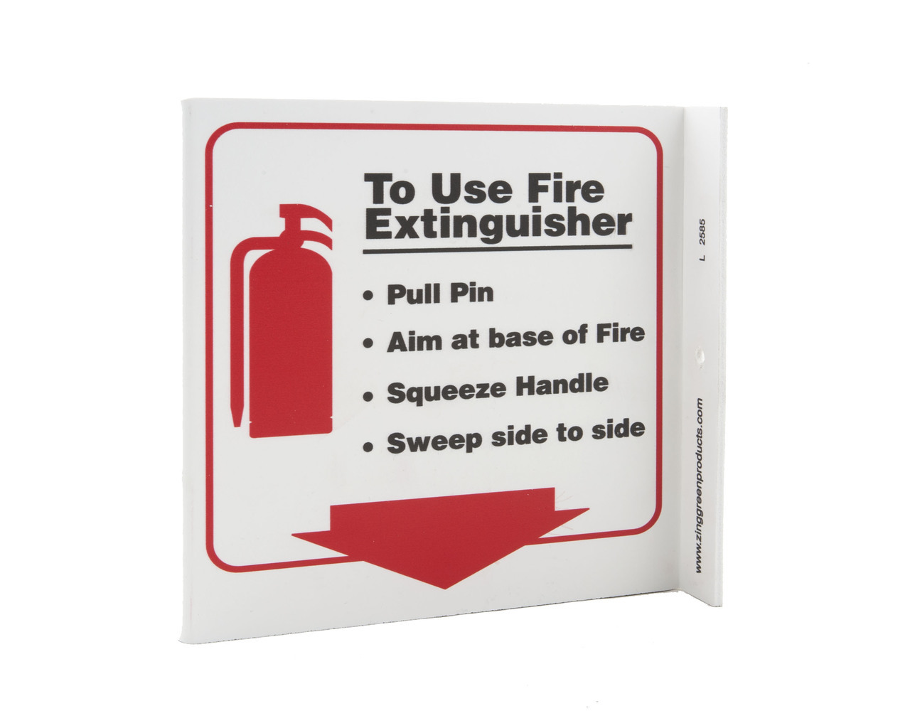 ZING Eco Safety L Sign, Use Fire Extinguisher, 7Hx2.5Wx7D, Recycled Plastic