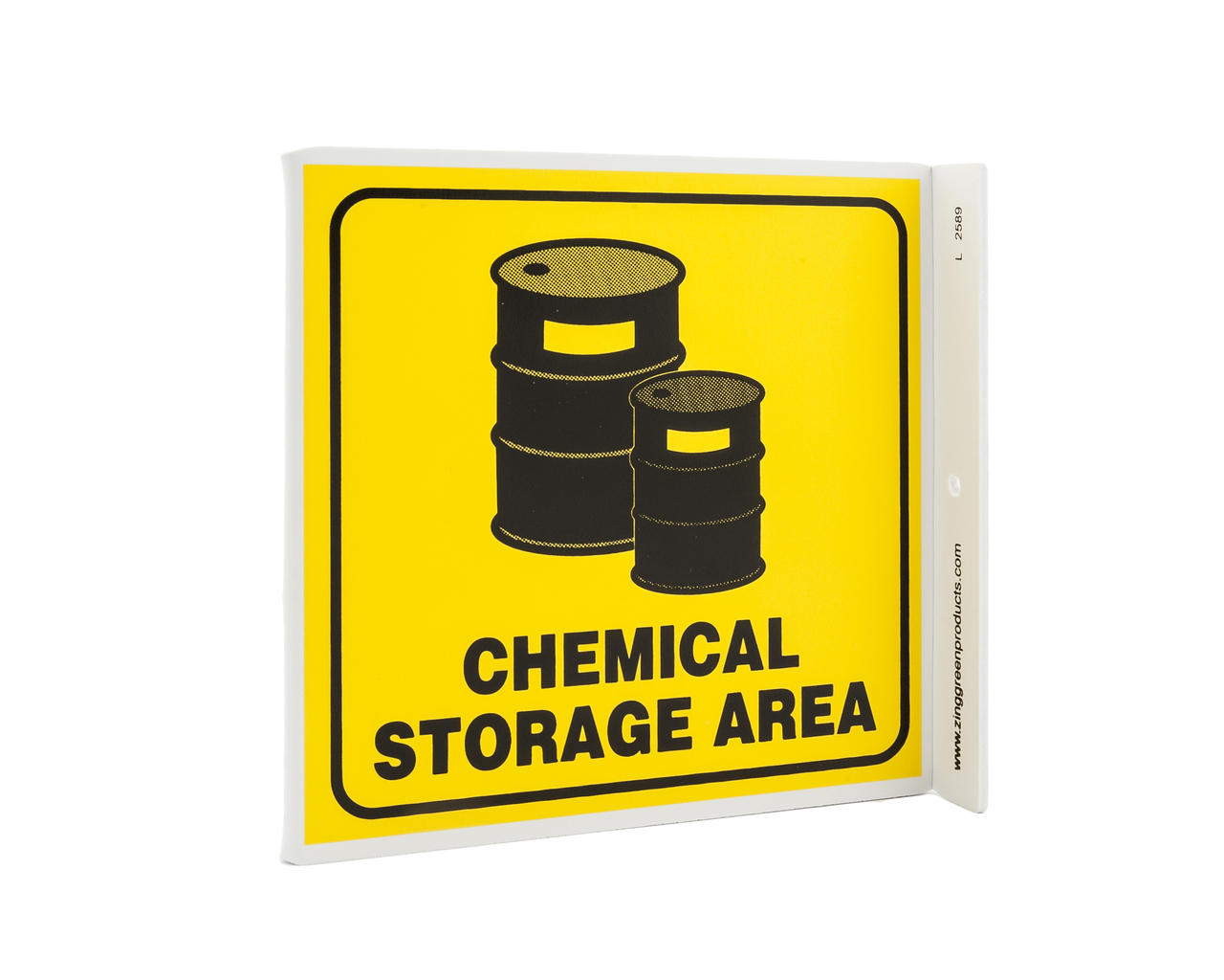 ZING Eco Safety L Sign, Chemical Storage Area, 7Hx2.5Wx7D, Recycled Plastic