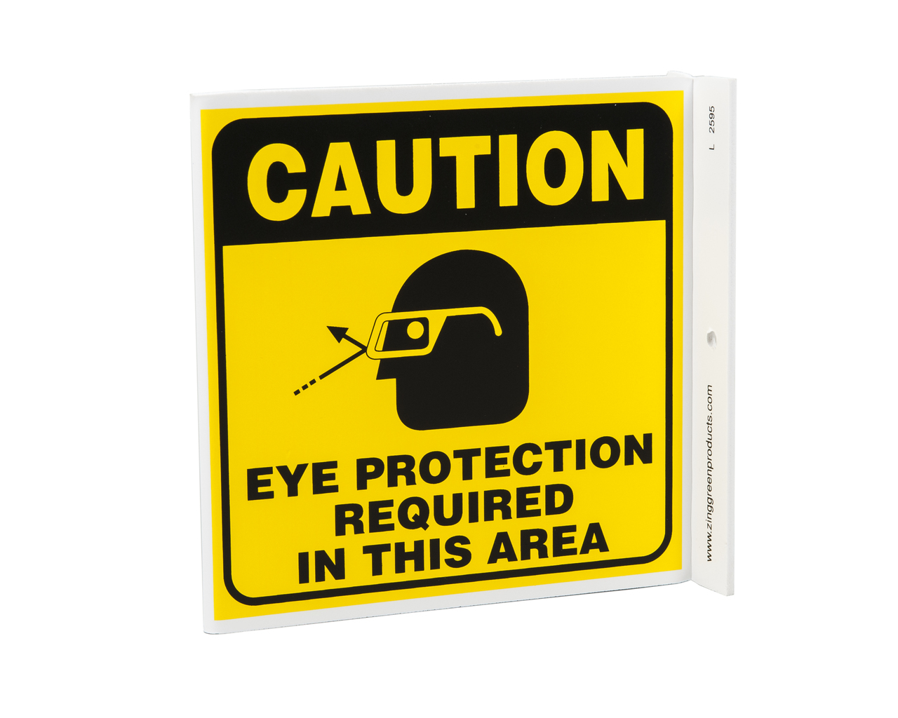 ZING Eco Safety L Sign, Eye Protection Required, 7Hx2.5Wx7D, Recycled Plastic