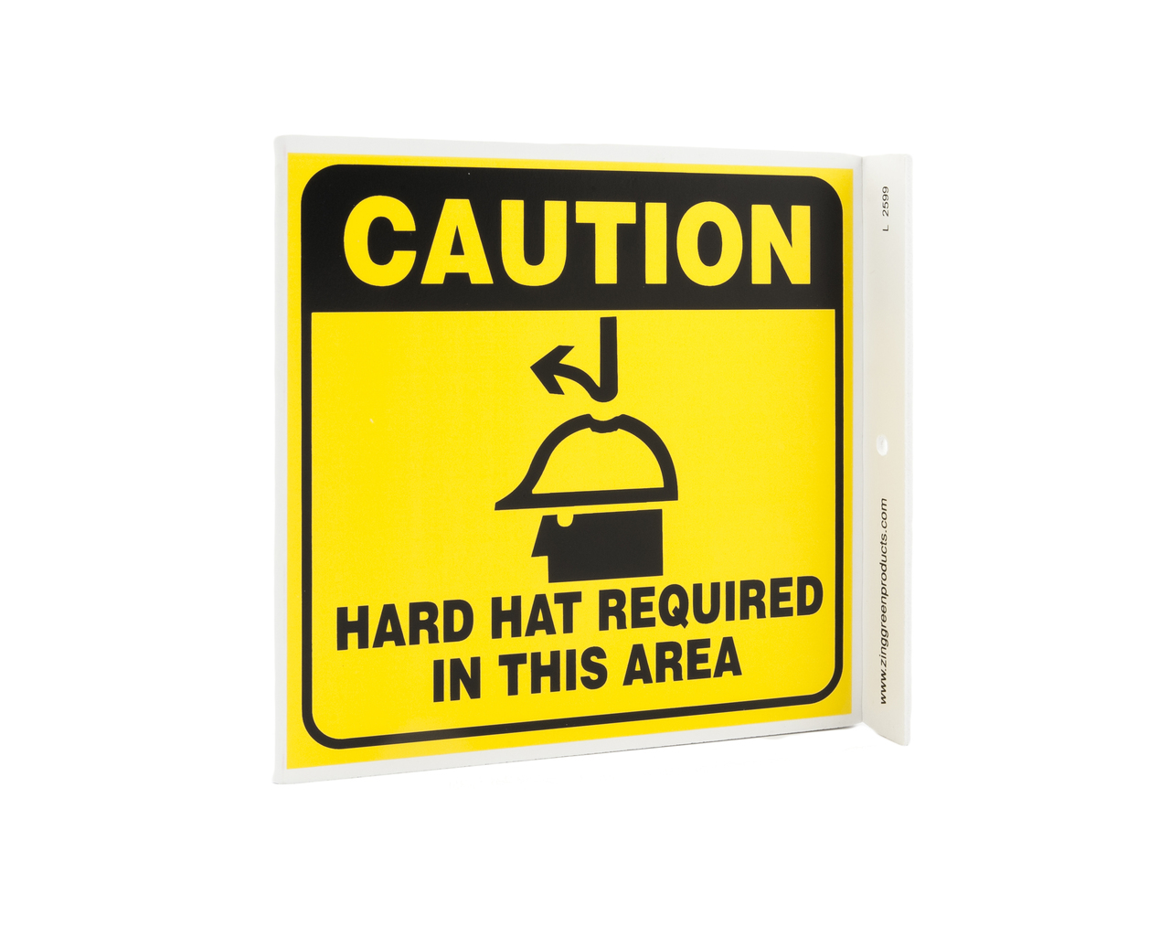 ZING Eco Safety L Sign, Caution Hardhat Area, 7Hx2.5Wx7D, Recycled Plastic