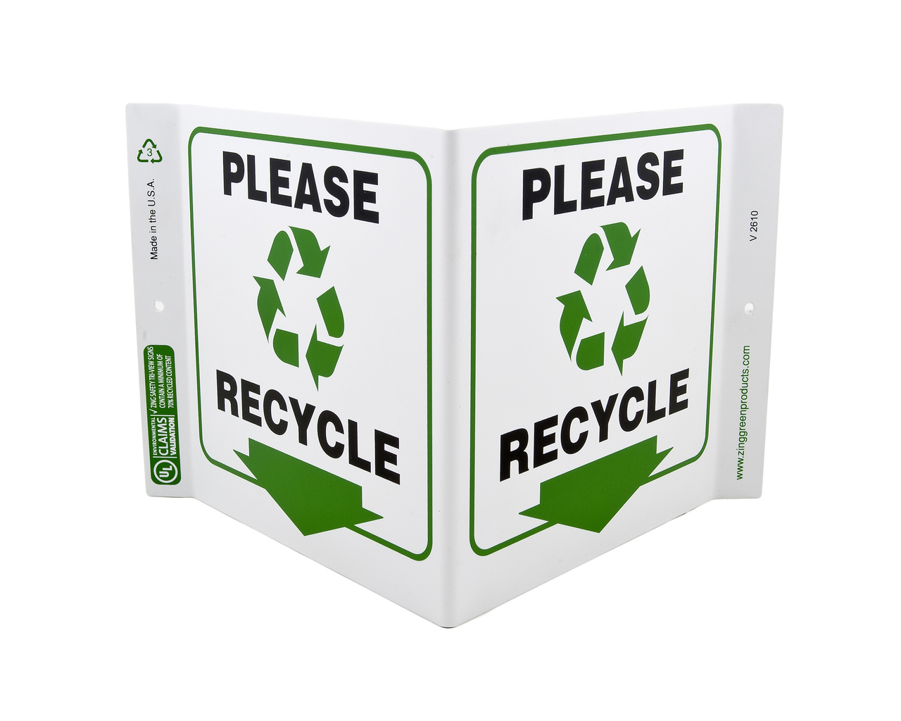 ZING Eco Recycle V Sign, Please Recycle, 7Hx12Wx5D, Recycled Plastic