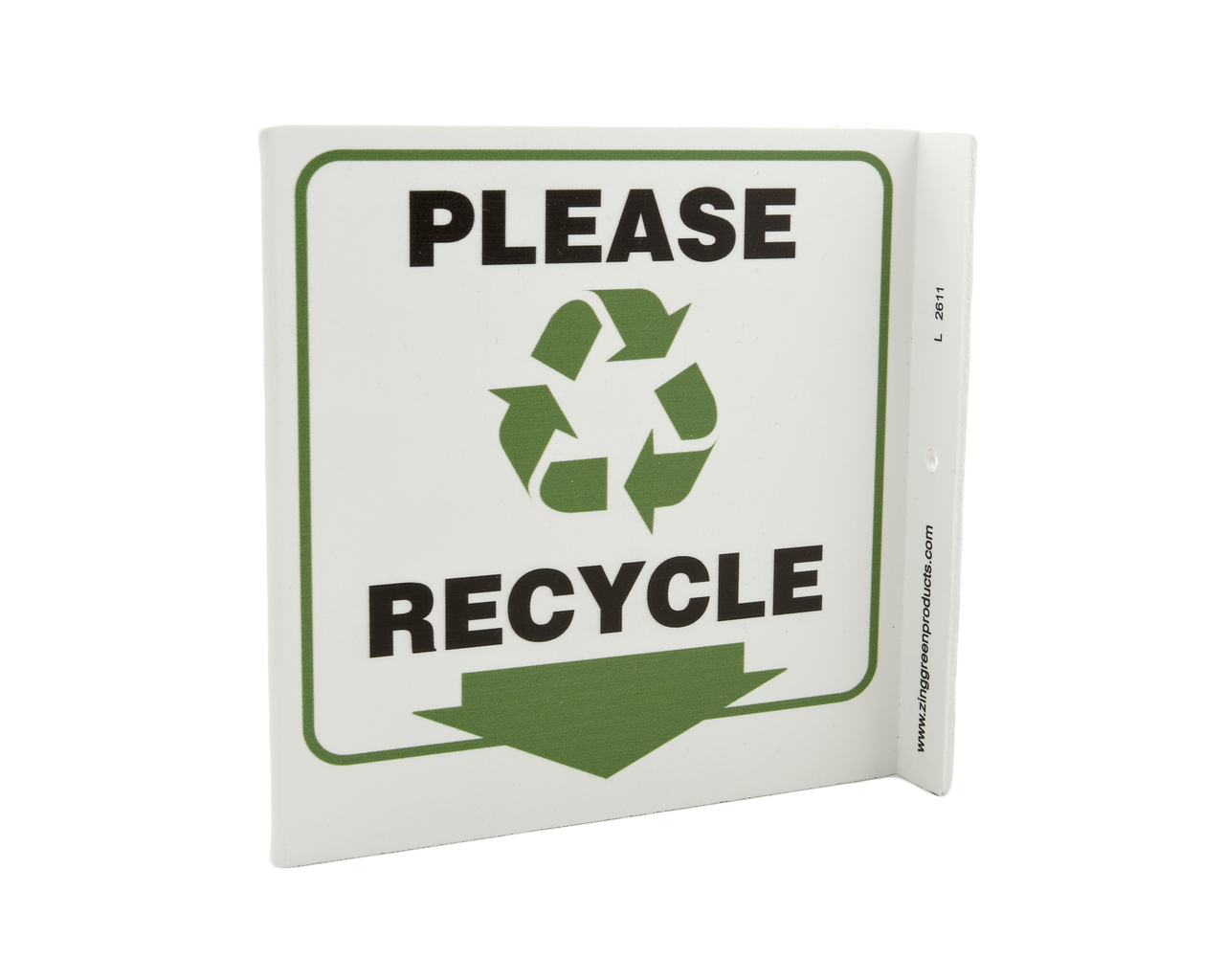 ZING Eco Recycle L Sign, Please Recycle, 7Hx2.5Wx7D, Recycled Plastic