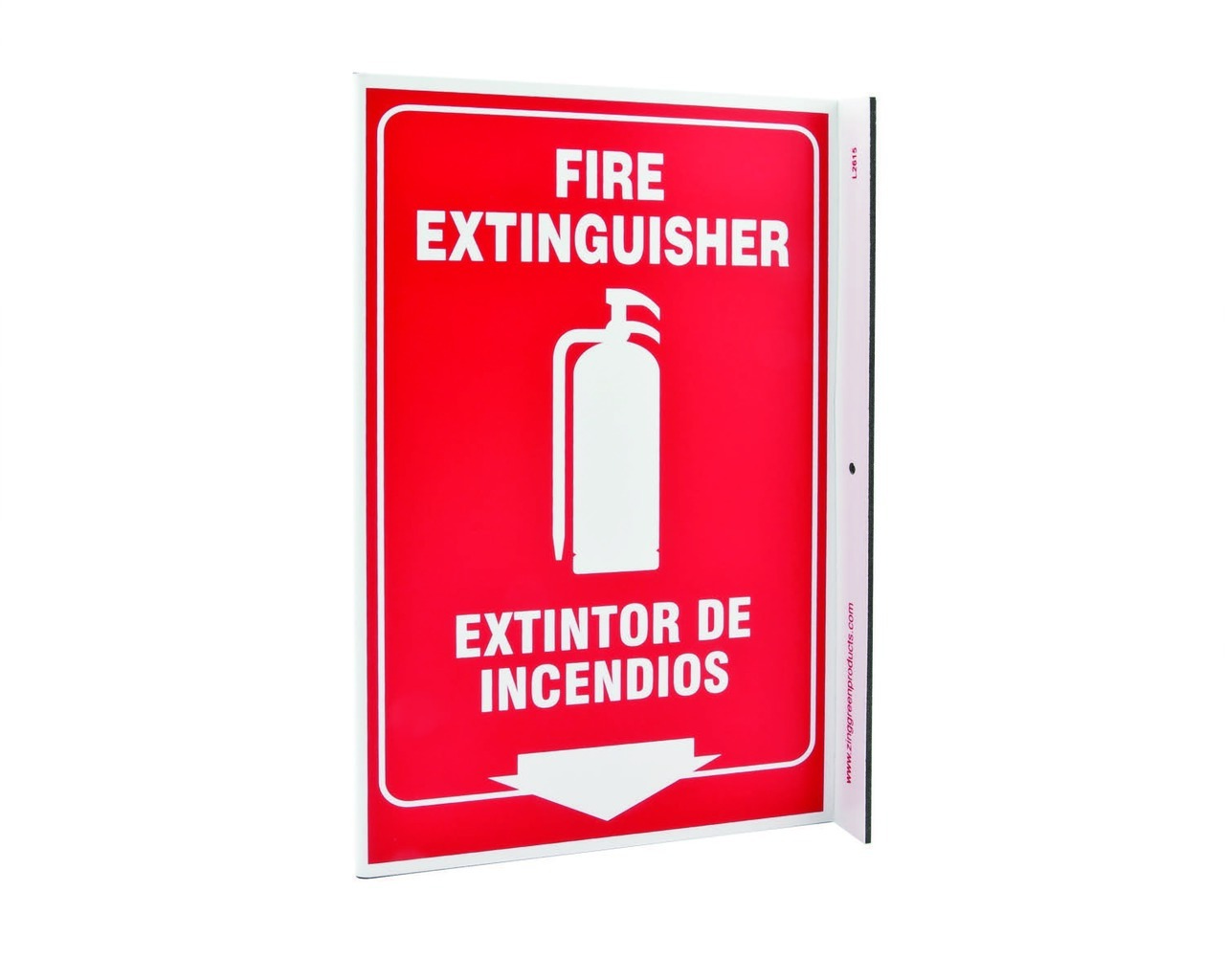 ZING Eco Safety L Sign, Fire Extinguisher (English/Spanish), 11Hx2.5Wx8D, Recycled Plastic