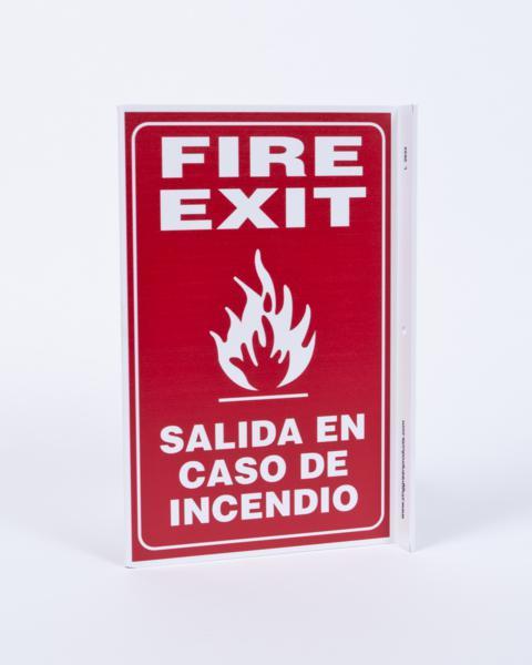 ZING Eco Safety L Sign, Fire Exit (English/Spanish), 11Hx2.5Wx8D, Recycled Plastic