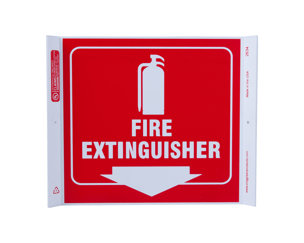 ZING Eco Safety Corner Sign, Fire Extinguisher, 10Hx10W, Recycled Plastic