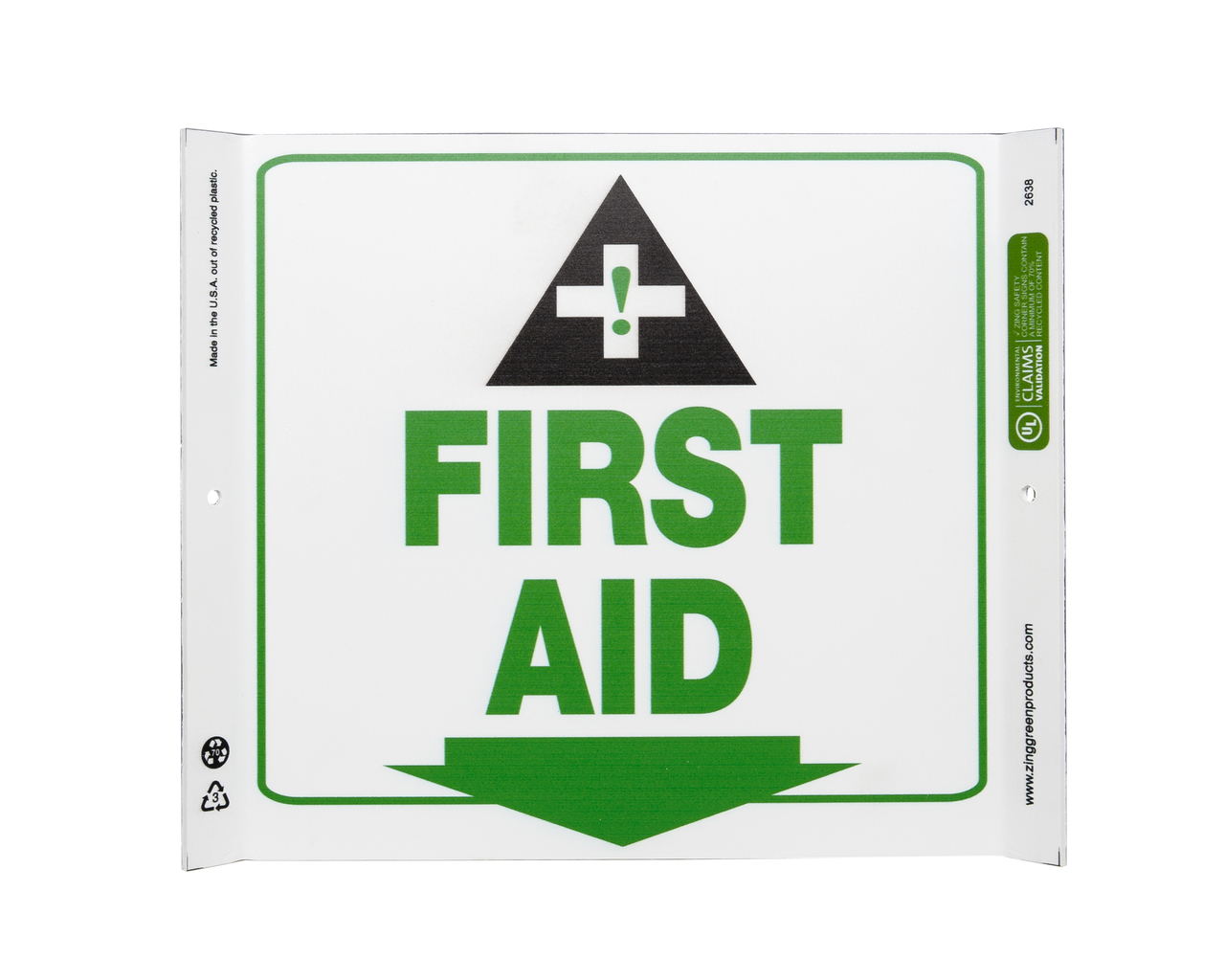 ZING Eco Safety Corner Sign, First Aid, 10Hx10W, Recycled Plastic