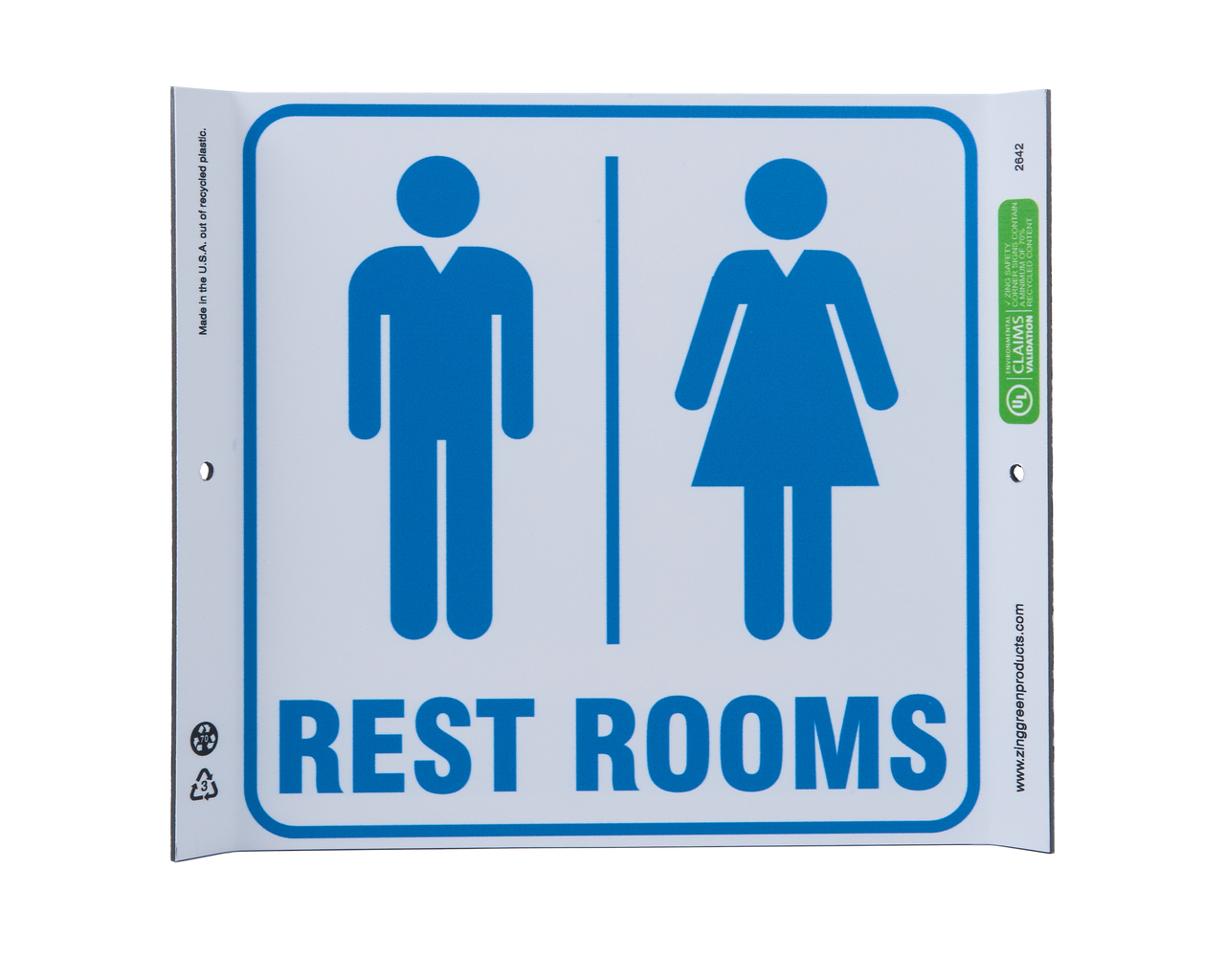 ZING Eco Corner Sign, Rest Rooms, 10Hx10W, Recycled Plastic