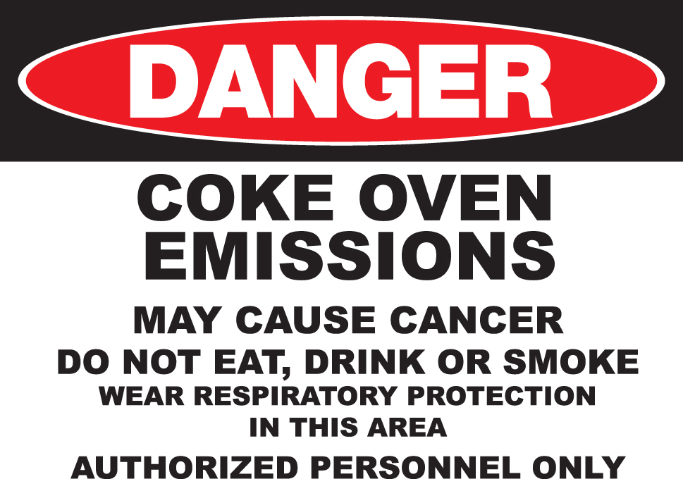 ZING Eco GHS Sign, DANGER, Coke Emissions, 10Hx14W, Recycled Polystyrene Self Adhesive