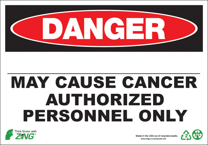 ZING Eco GHS Sign, DANGER, Blank, Cancer, 10Hx14W, Recycled Plastic