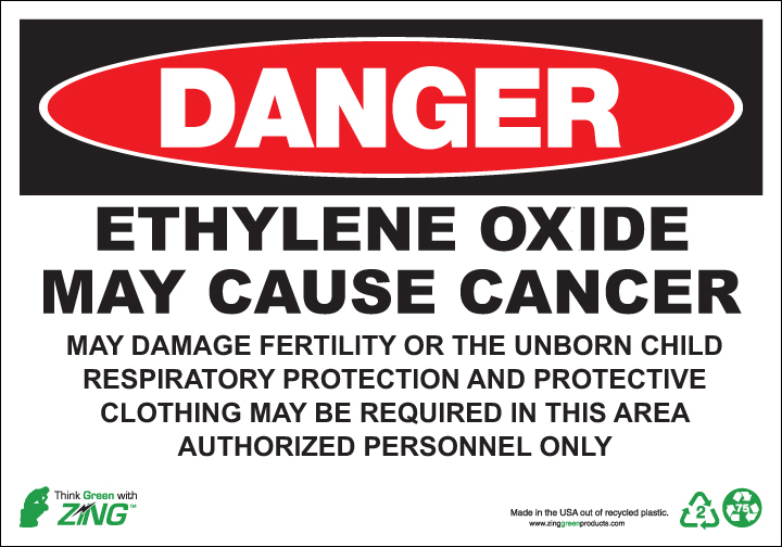 ZING Eco GHS Sign, DANGER, Ethylene Oxide, 10Hx14W, Recycled Polystyrene