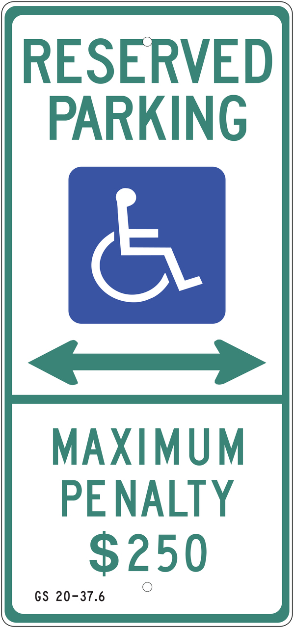 ZING Eco Parking Sign, Handicapped Reserved Parking with Arrow, N. Carolina, 26Hx12W, Engineer Grade Prismatic, Recycled Aluminum 