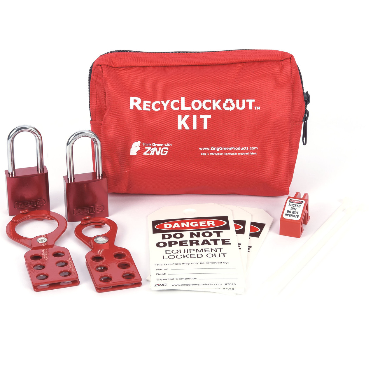 ZING RecycLockout Lockout Tagout Kit with Aluminum Padlocks, 11 Component, General Application