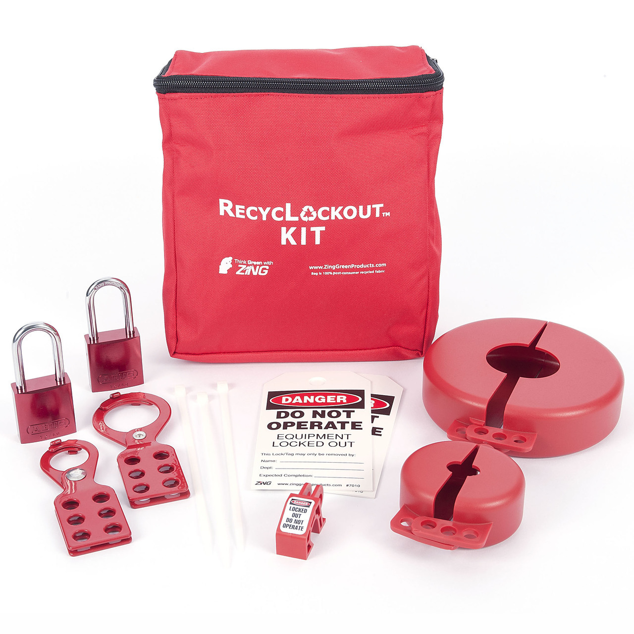 ZING RecycLockout Lockout Tagout Kit with Aluminum Padlocks, 12 Component, Valve Lockout