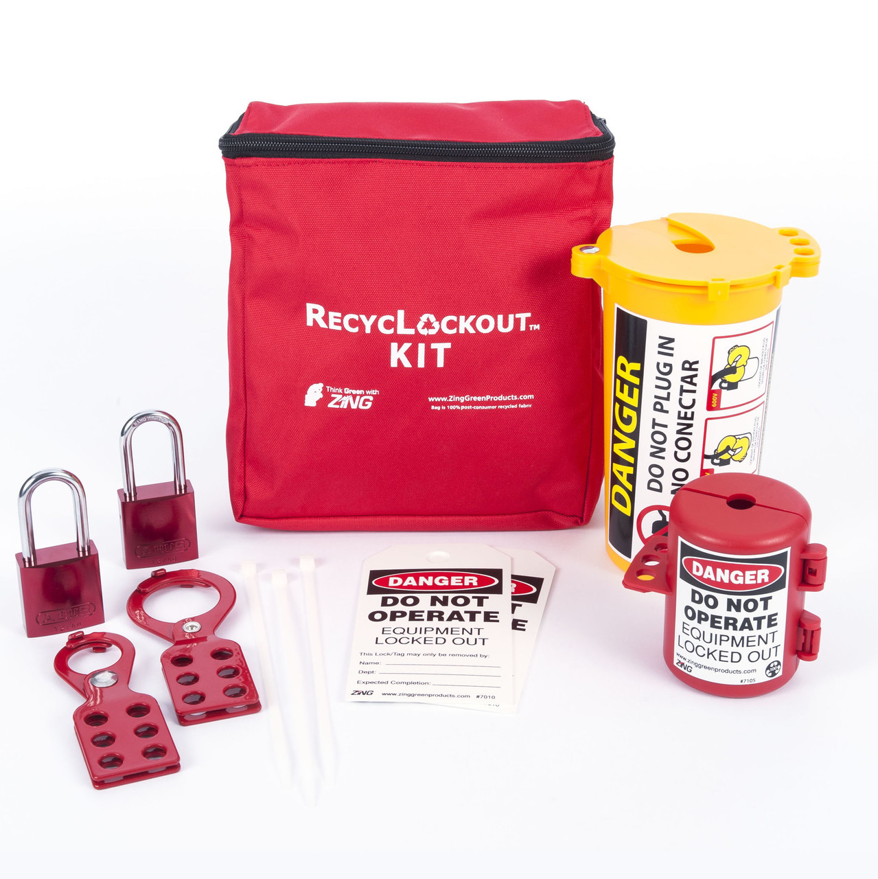 ZING RecycLockout Lockout Tagout Kit with Aluminum Padlocks, 11 Component, Plug Lockout