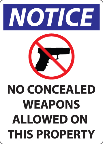 ZING Concealed Carry Sign, Missouri/Wisconsin, 14Hx10W, Recycled Plastic
